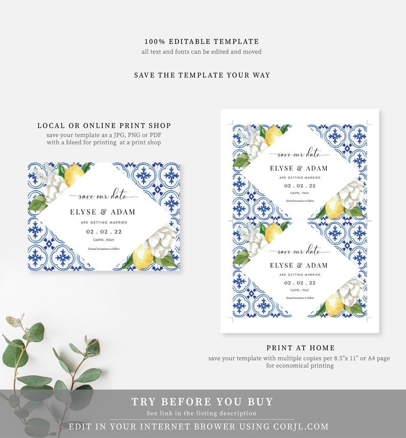 The Med Lemons | Printable Save The Date - Black Bow Studio