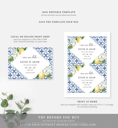 The Med Lemons | Printable Save The Date - Black Bow Studio