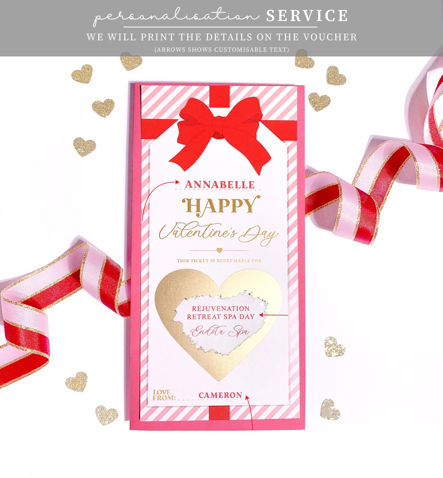 Stripe Pink Red | Scratch-off Valentine's Gift Voucher