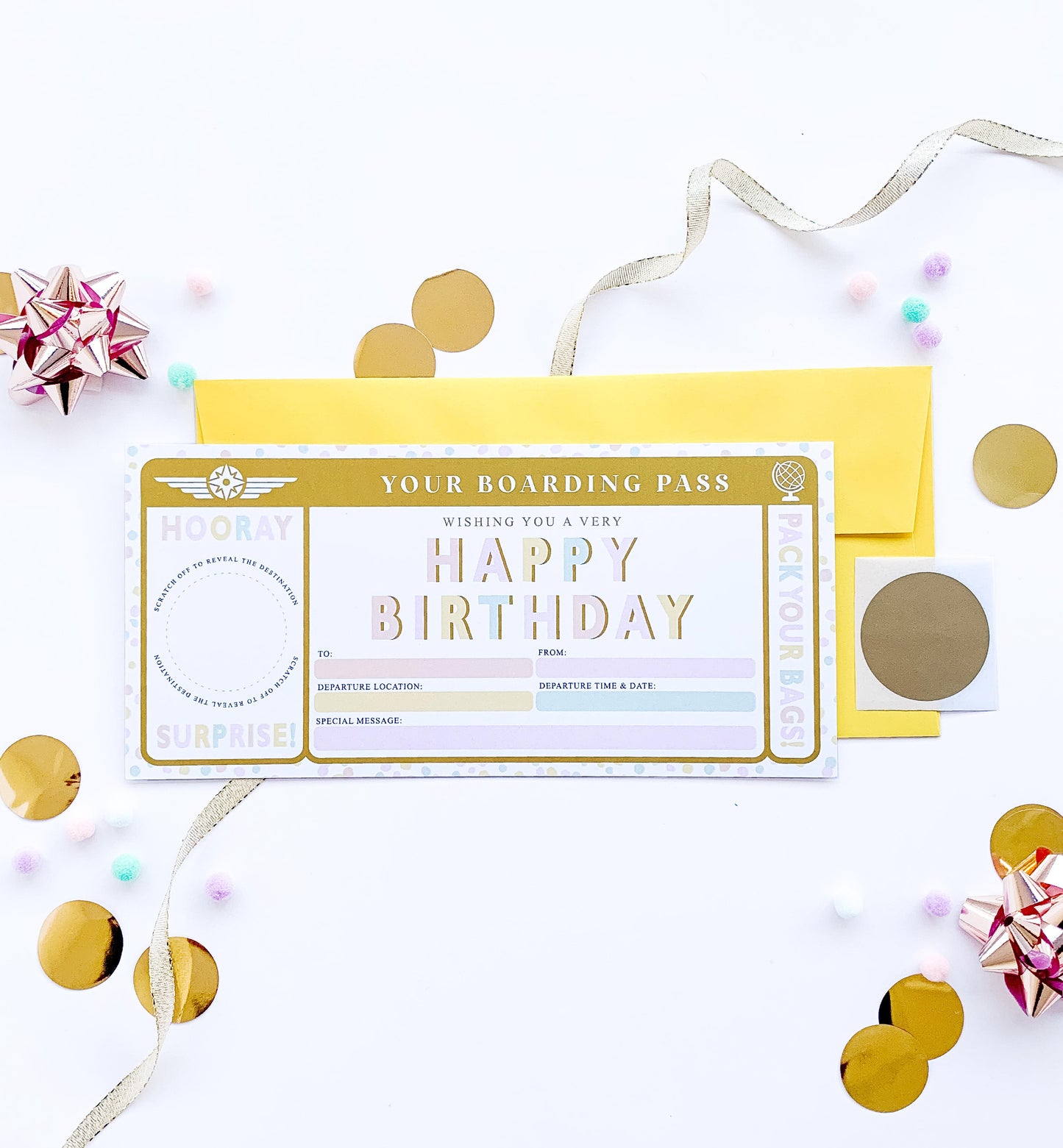 Dot Pastel | Scratch-off Birthday Boarding Pass