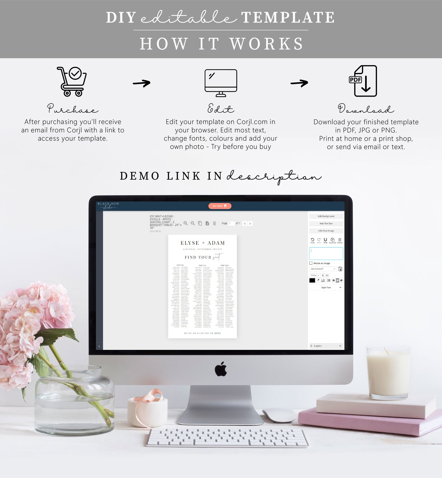 Estelle White | Printable Seating Chart - 3 Banquet Tables – Black Bow ...