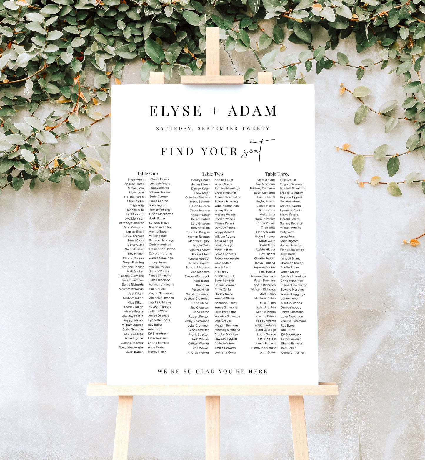 Estelle White | Printable Seating Chart - 3 Banquet Tables