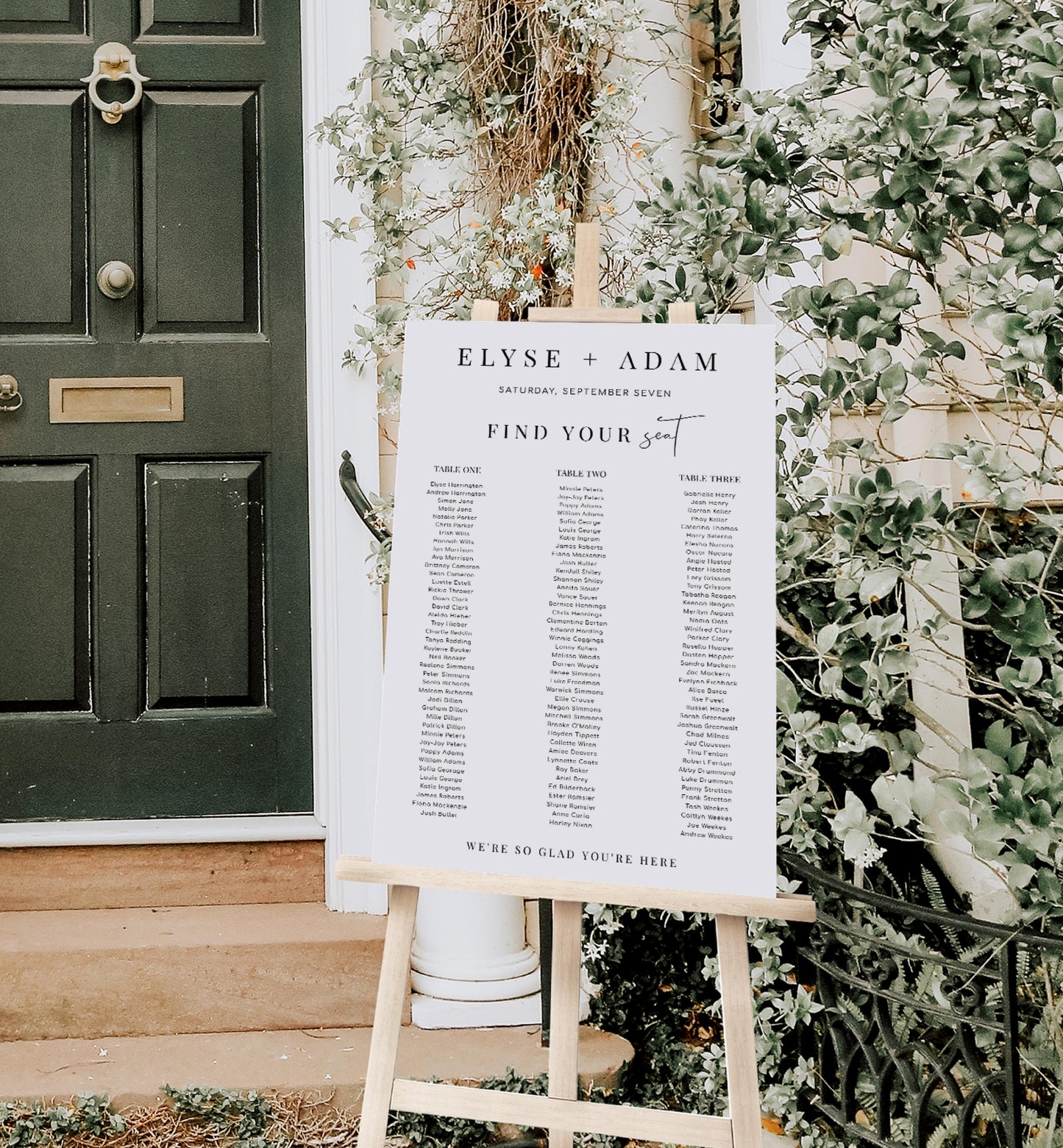 Estelle White | Printable Seating Chart - 3 Banquet Tables
