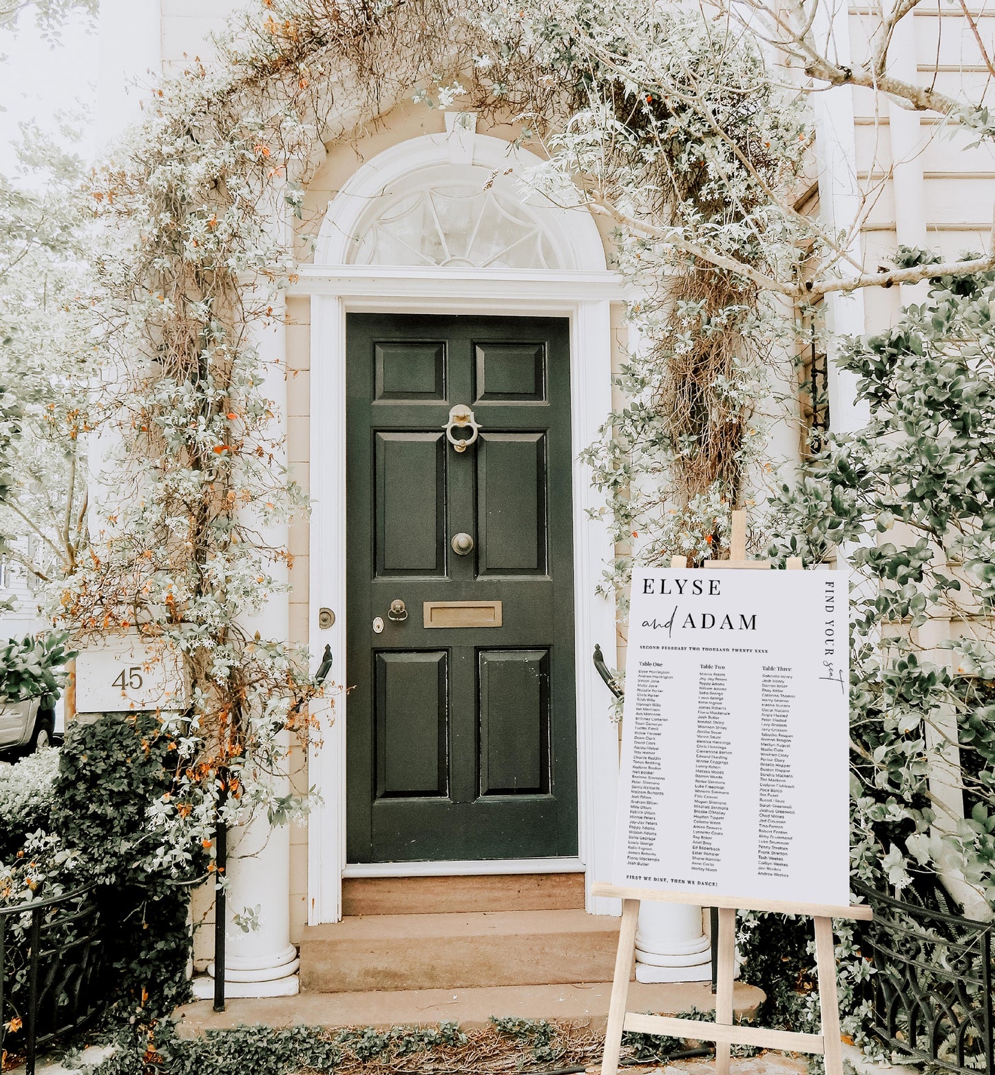 Estelle White | Printable Seating Chart - 3 Banquet Tables