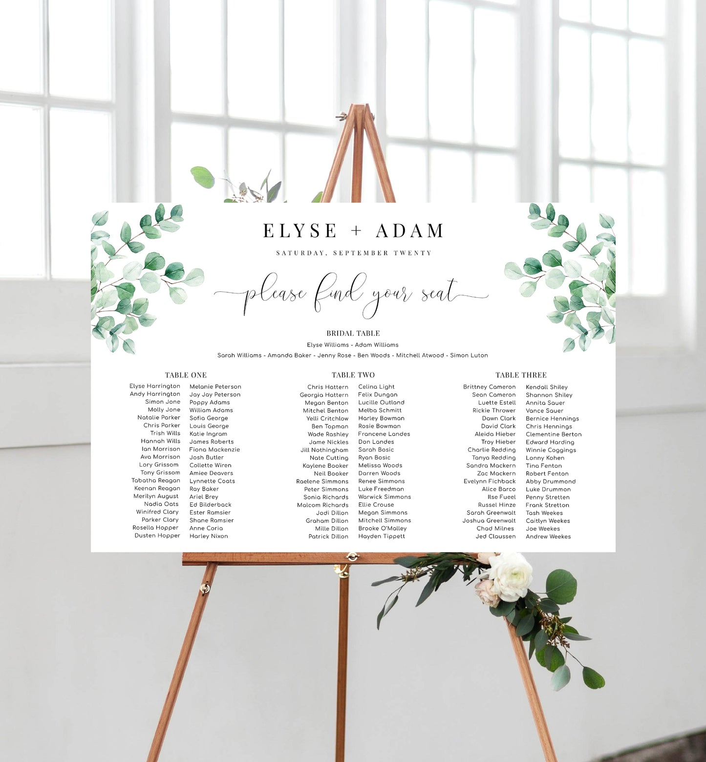Ferras Blossom Green | Printable Banquet Table Seating Chart Template