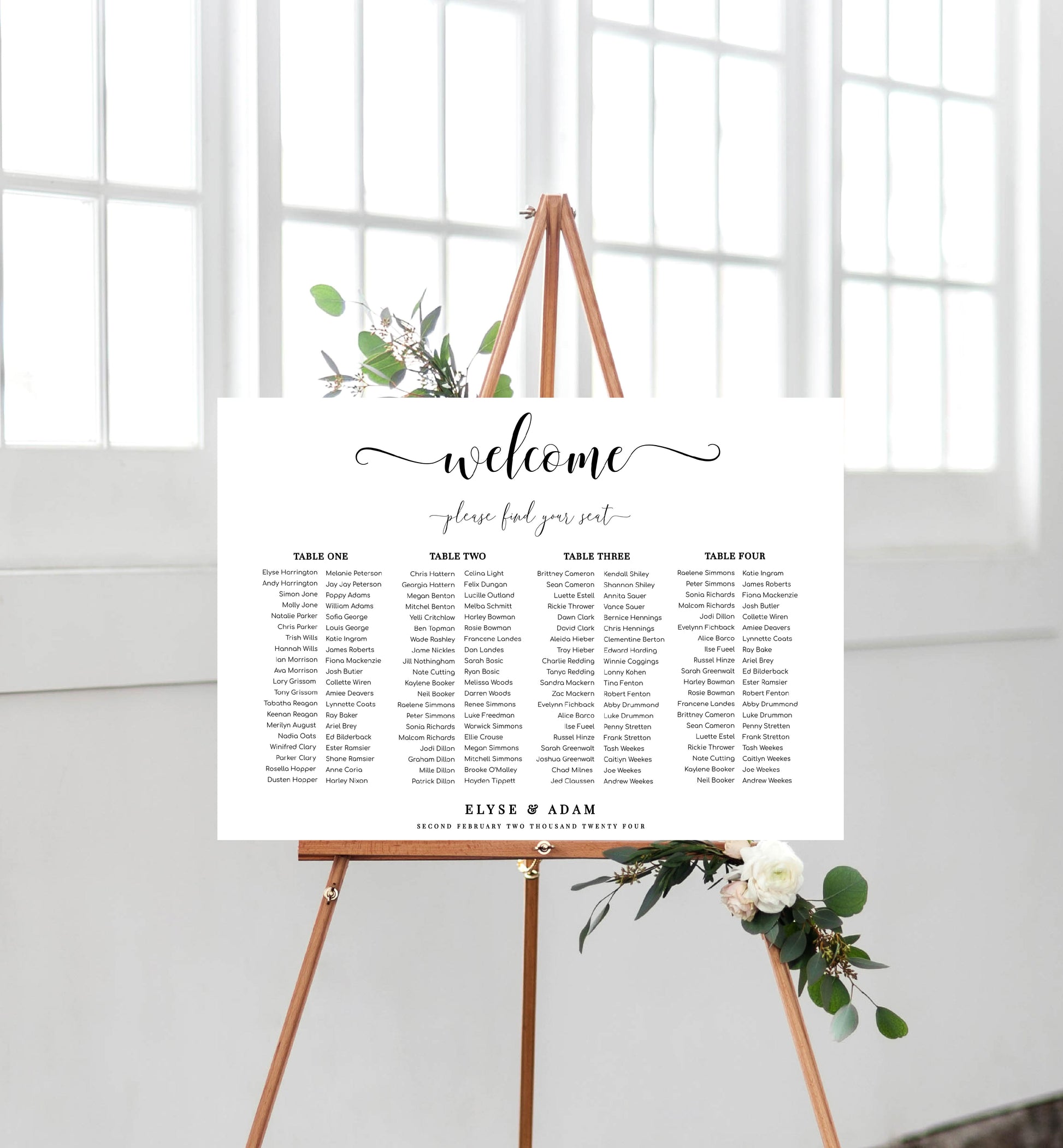 Leyton Script | Printable Seating Chart - Long Tables - Black Bow Studio