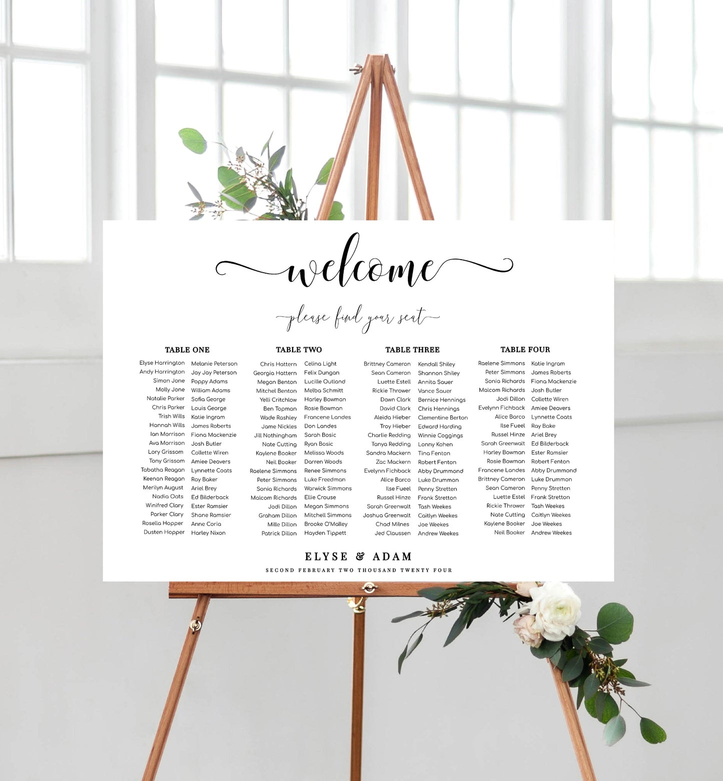 Leyton Script | Printable Seating Chart - Long Tables - Black Bow Studio