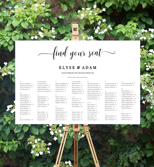 Leyton Script | Printable Seating Chart - Alphabetical