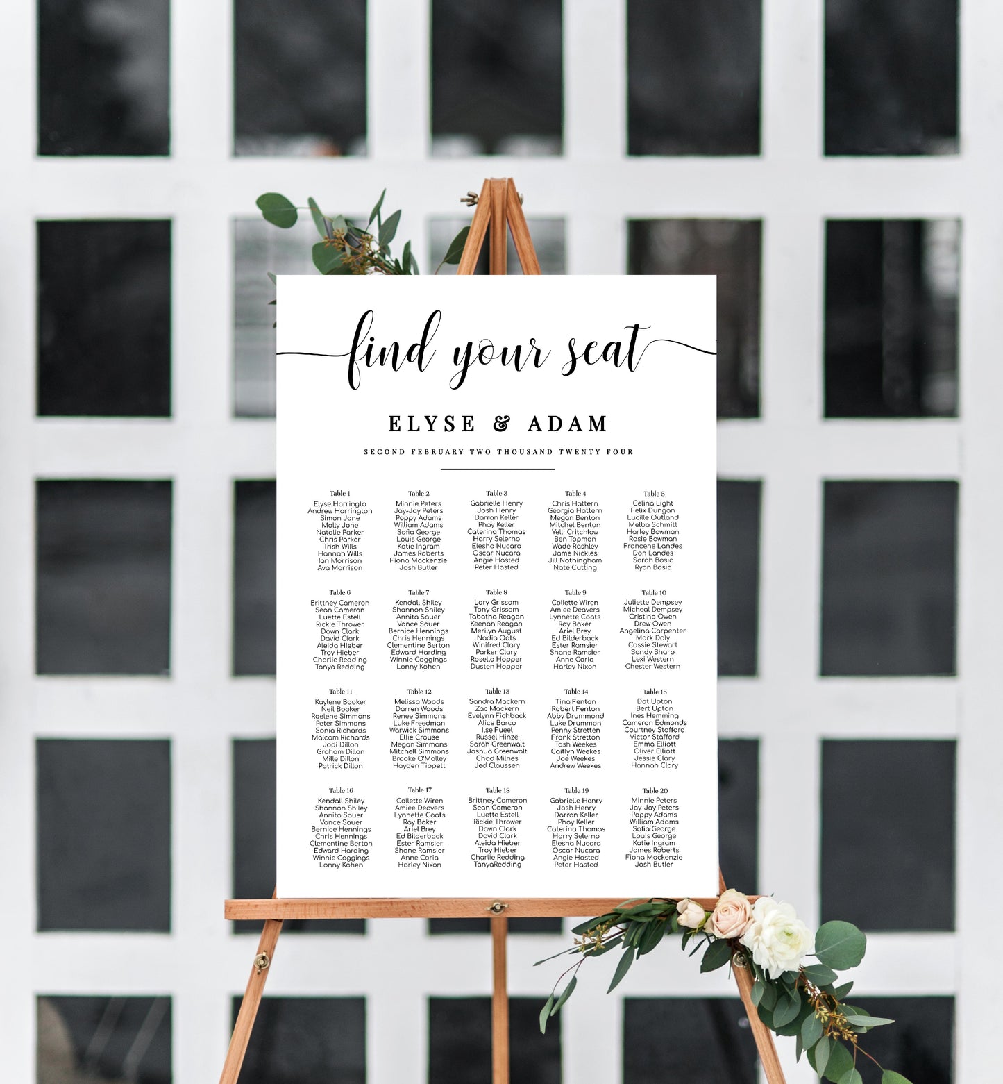 Leyton Script | Printable Seating Chart - Black Bow Studio