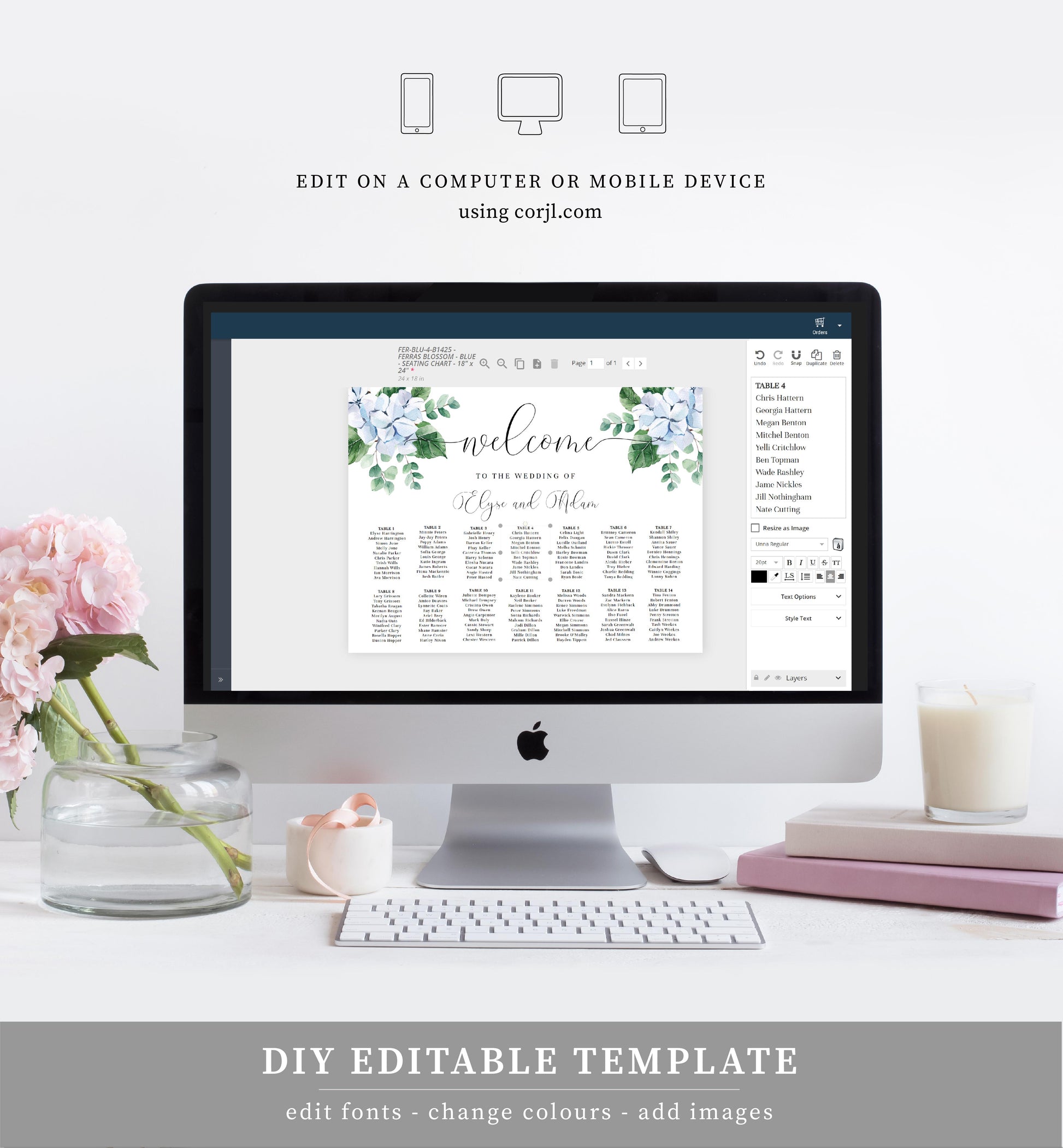 Ferras Blossom Blue | Printable Seating Chart - Black Bow Studio