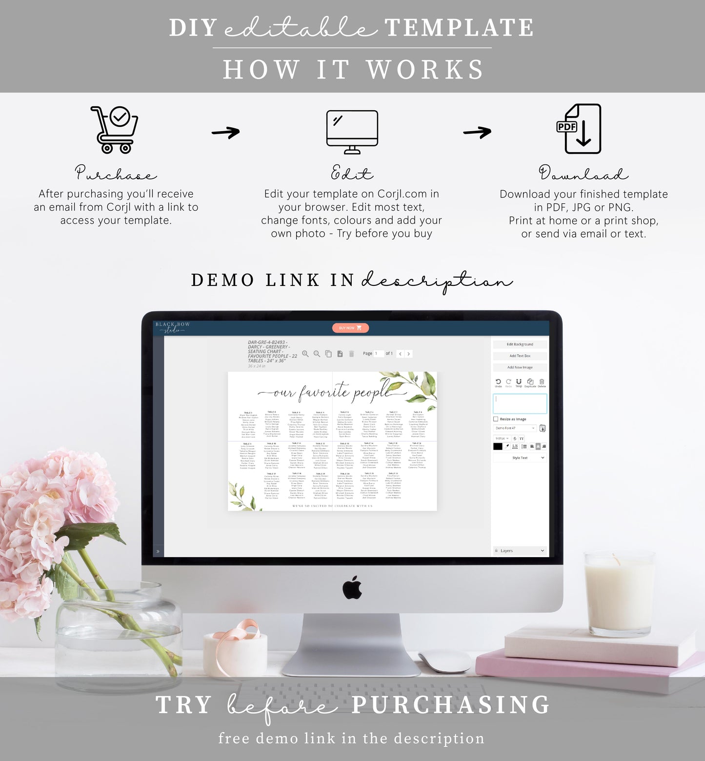 Darcy Greenery | Printable Seating Chart Template