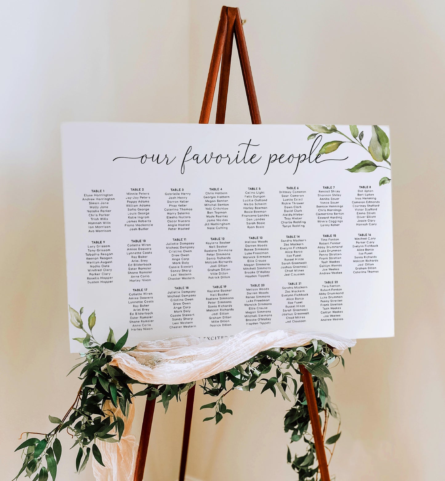 Darcy Greenery | Printable Seating Chart Template