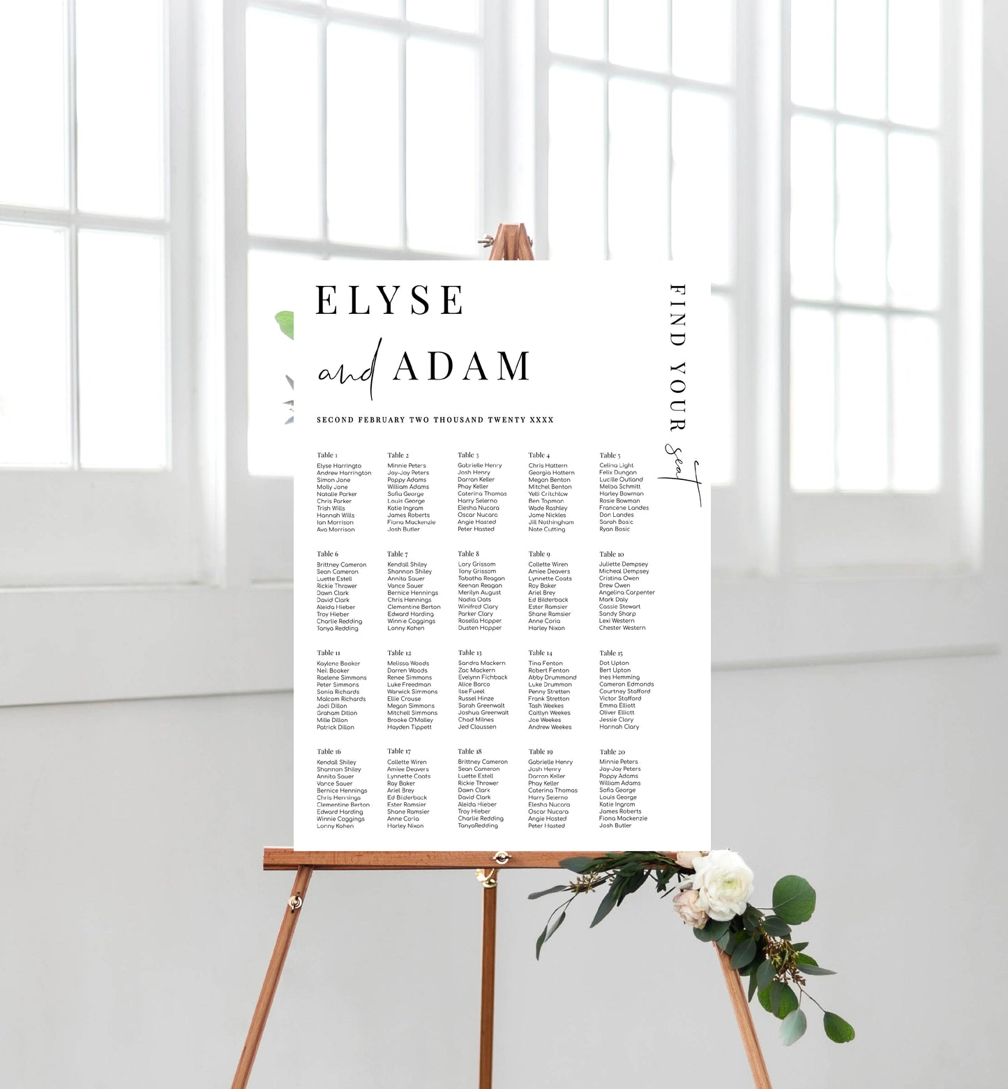 Editable Printable Wedding Table Plan, Modern Minimal Editable Seating Chart Template, Guest List Seating Plan Poster, Estelle