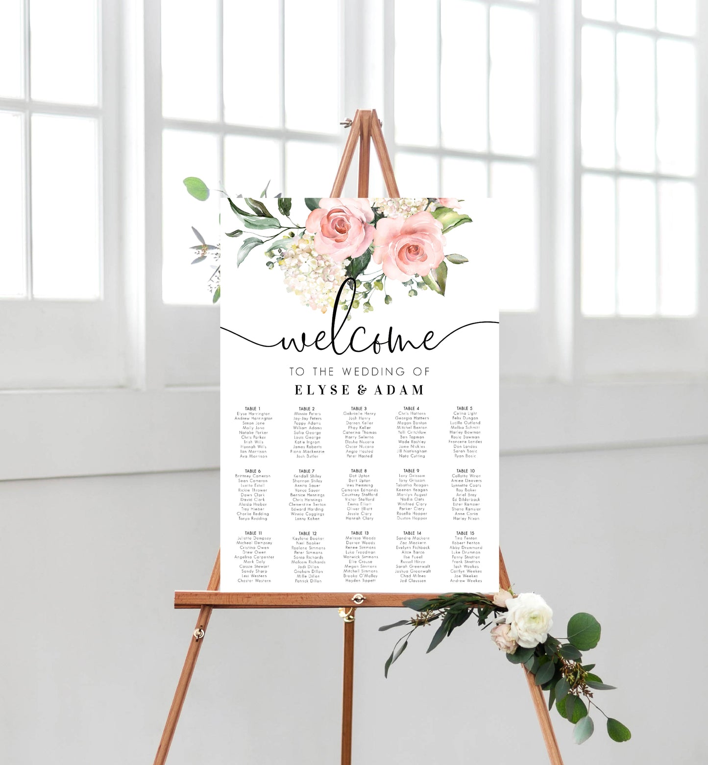 Darcy Floral Pink | Printable Seating Chart Template - Black Bow Studio