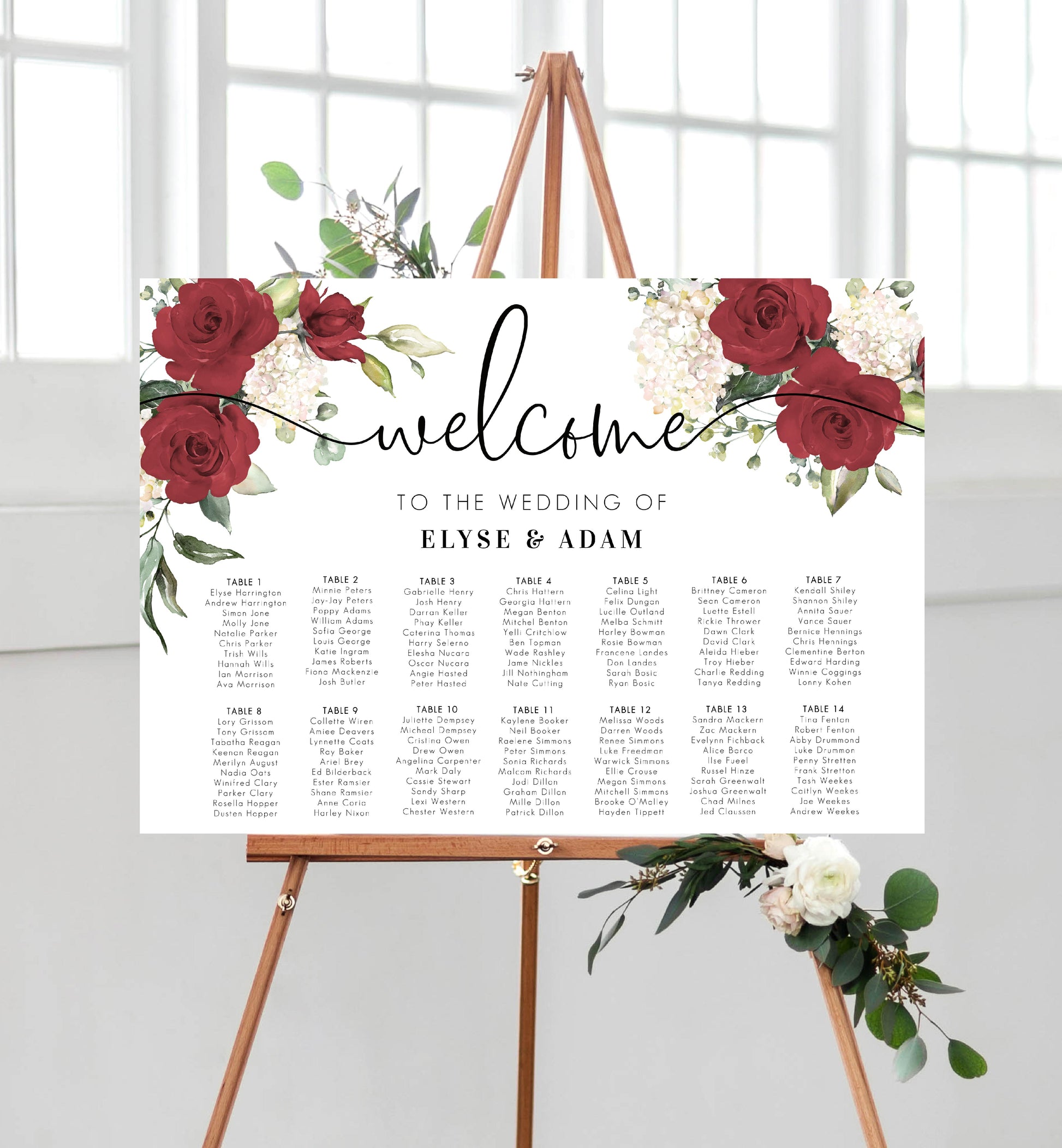 Darcy Floral Red | Printable Seating Chart - Black Bow Studio