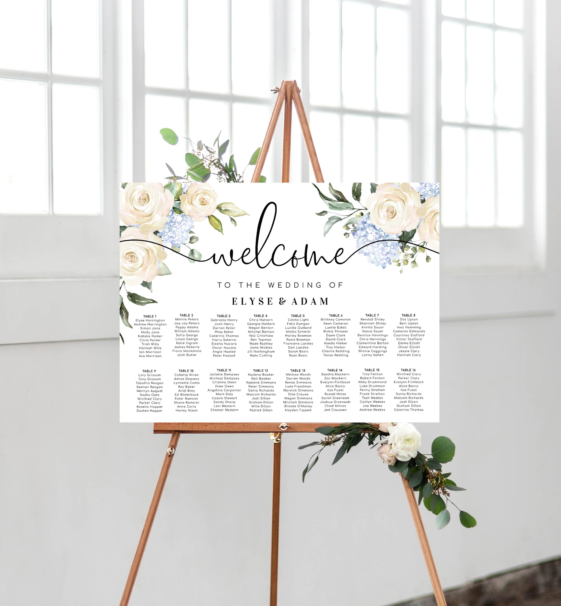 Darcy Floral White | Printable Seating Chart - Black Bow Studio