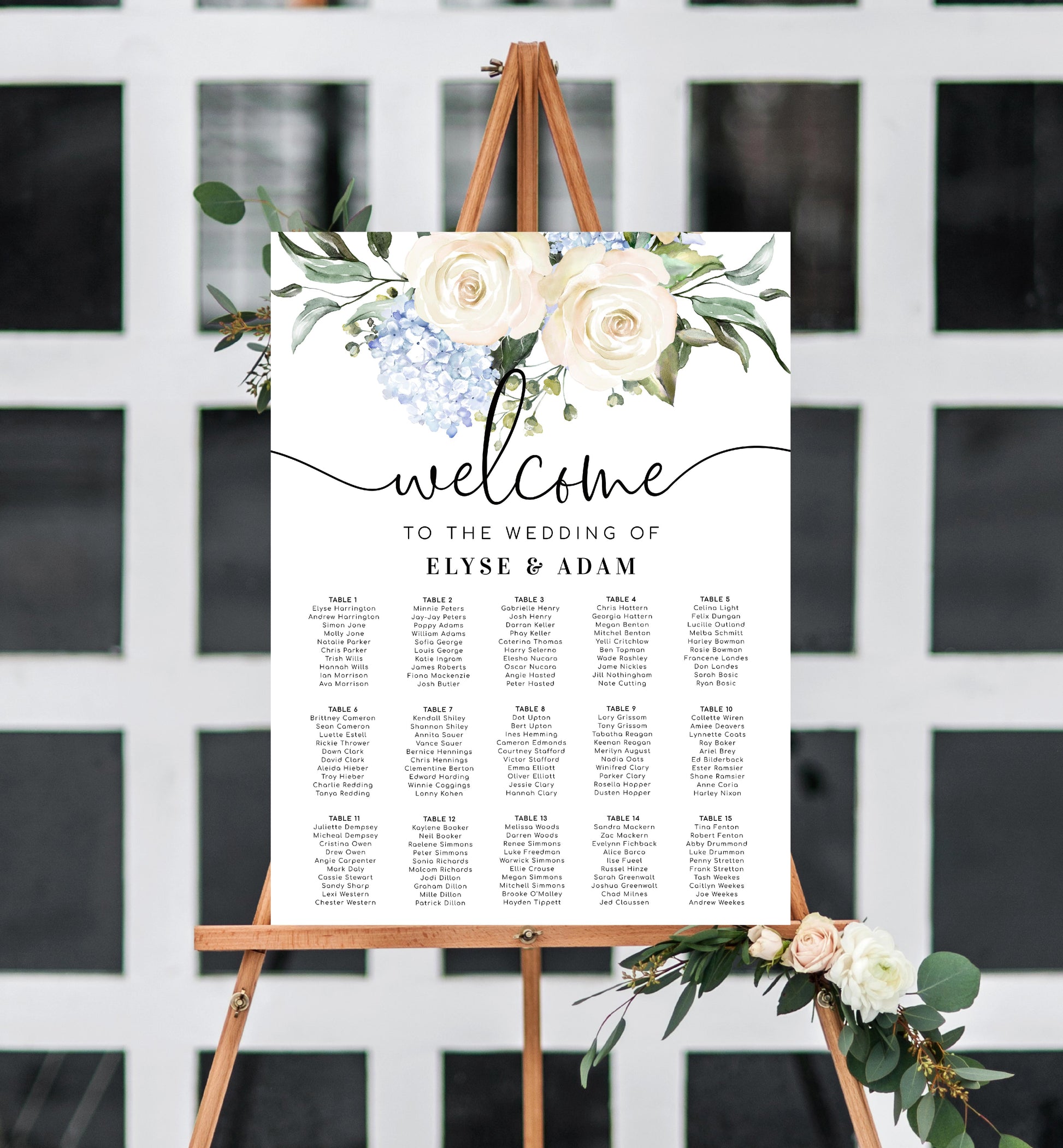 Darcy Floral White | Printable Seating Chart - Black Bow Studio