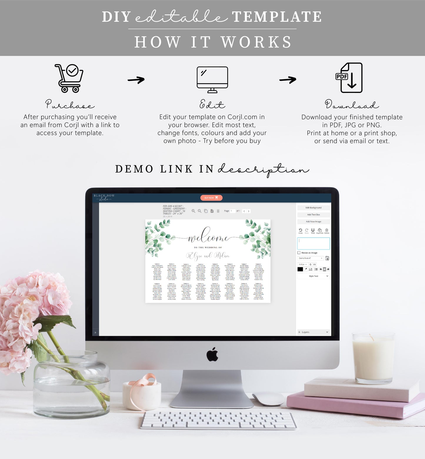 Ferras Blossom Greenery | Printable Seating Chart Template