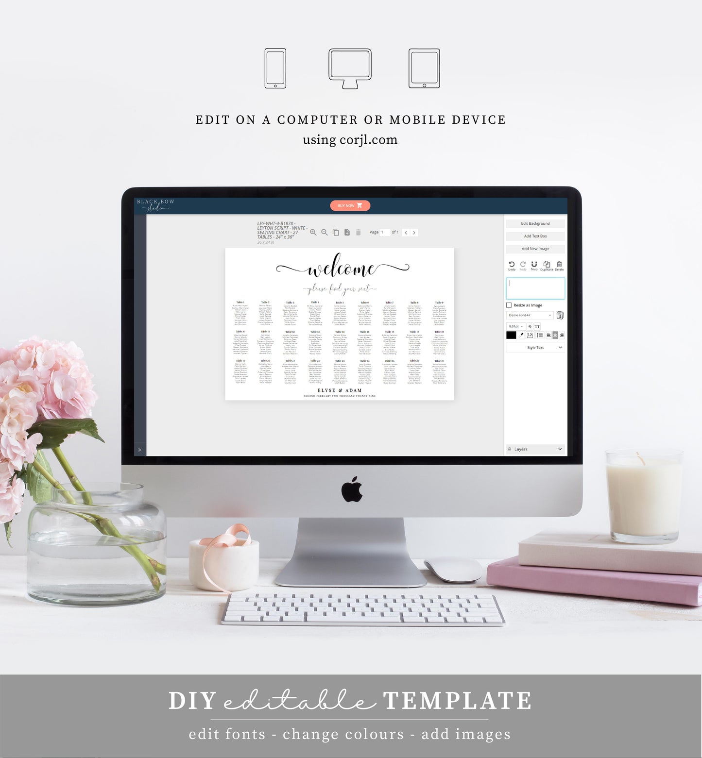 Leyton Script | Printable Seating Chart Template