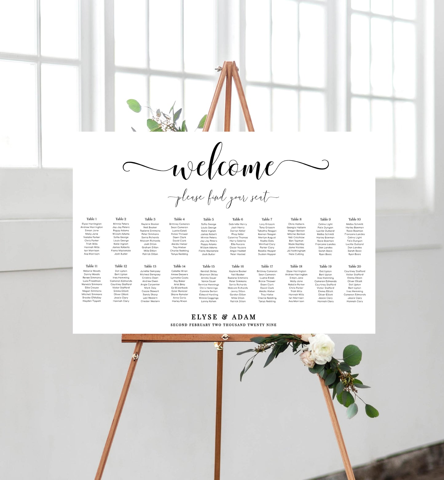 Leyton Script | Printable Seating Chart Template