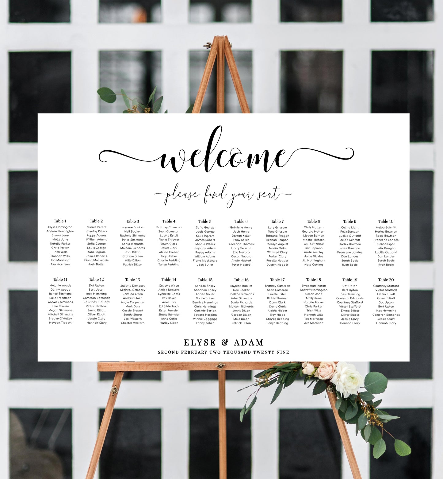 Leyton Script | Printable Seating Chart Template
