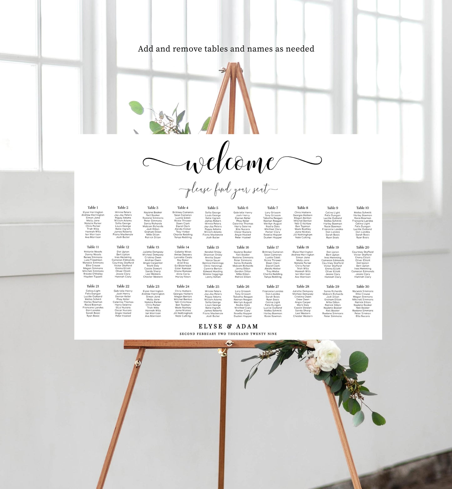 Leyton Script | Printable Seating Chart Template