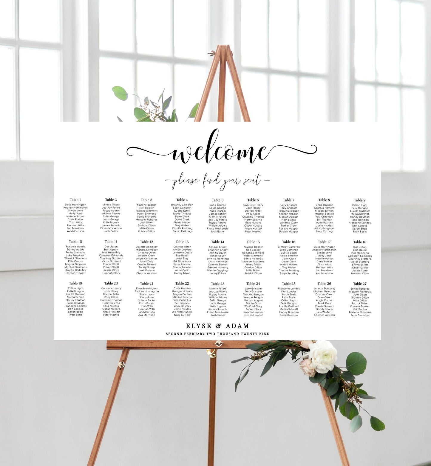 Leyton Script | Printable Seating Chart Template