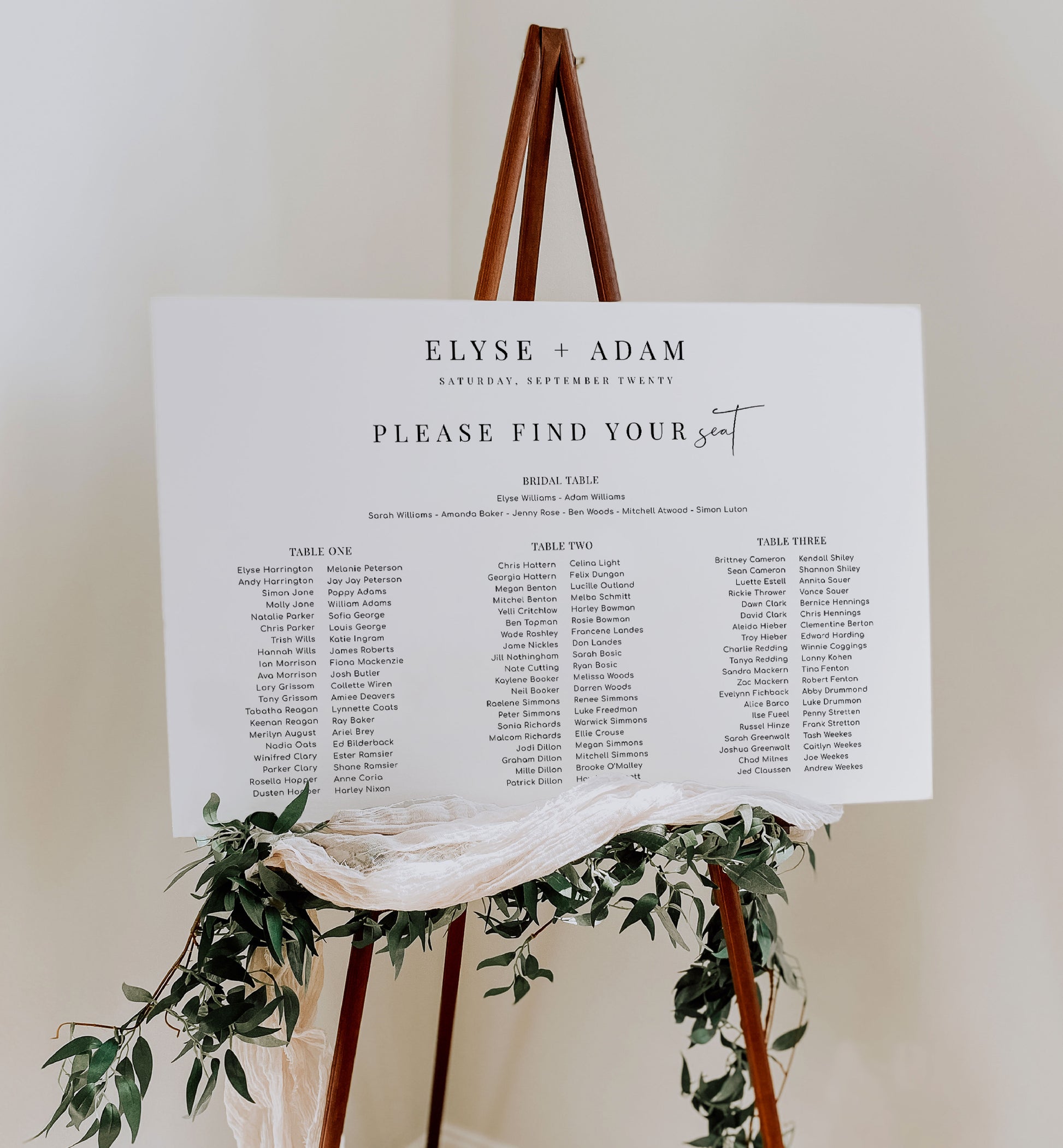 Printable 3 Banquet Table and Bridal Tables Seating Plan, Modern Minimal Seating Chart Template, Guest List Seating Plan Poster, Estelle