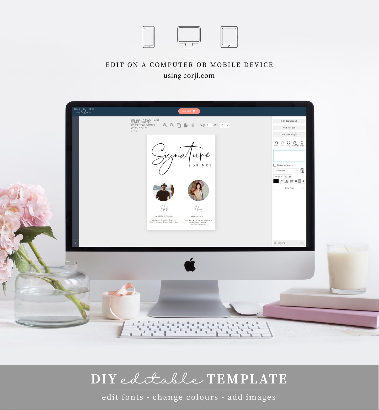 Gigi Script | Printable Signature Drinks Menu Template