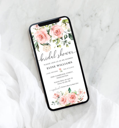 Darcy Floral Pink | Smartphone Bridal Shower Invitation - Black Bow Studio