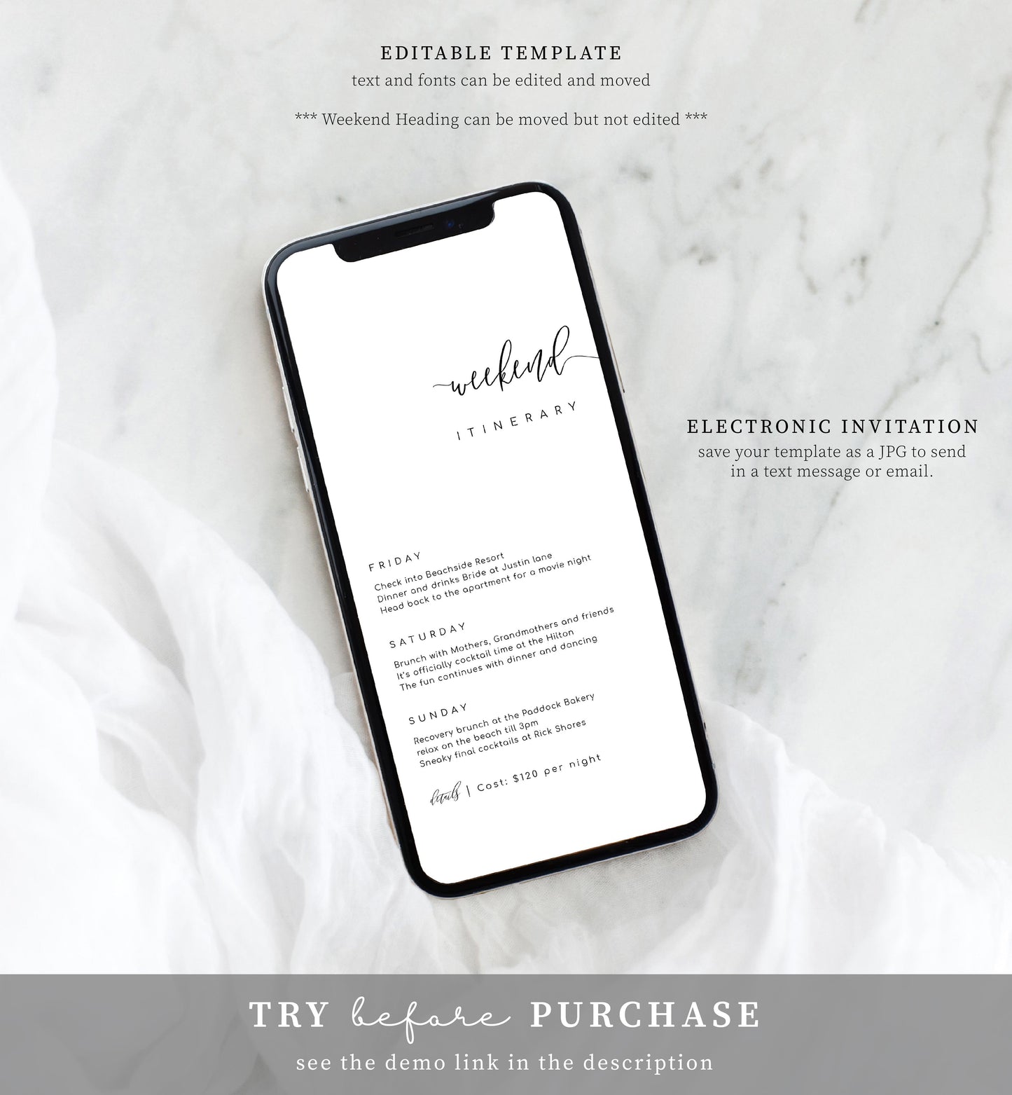 Lucas Script White | Smartphone Itinerary
