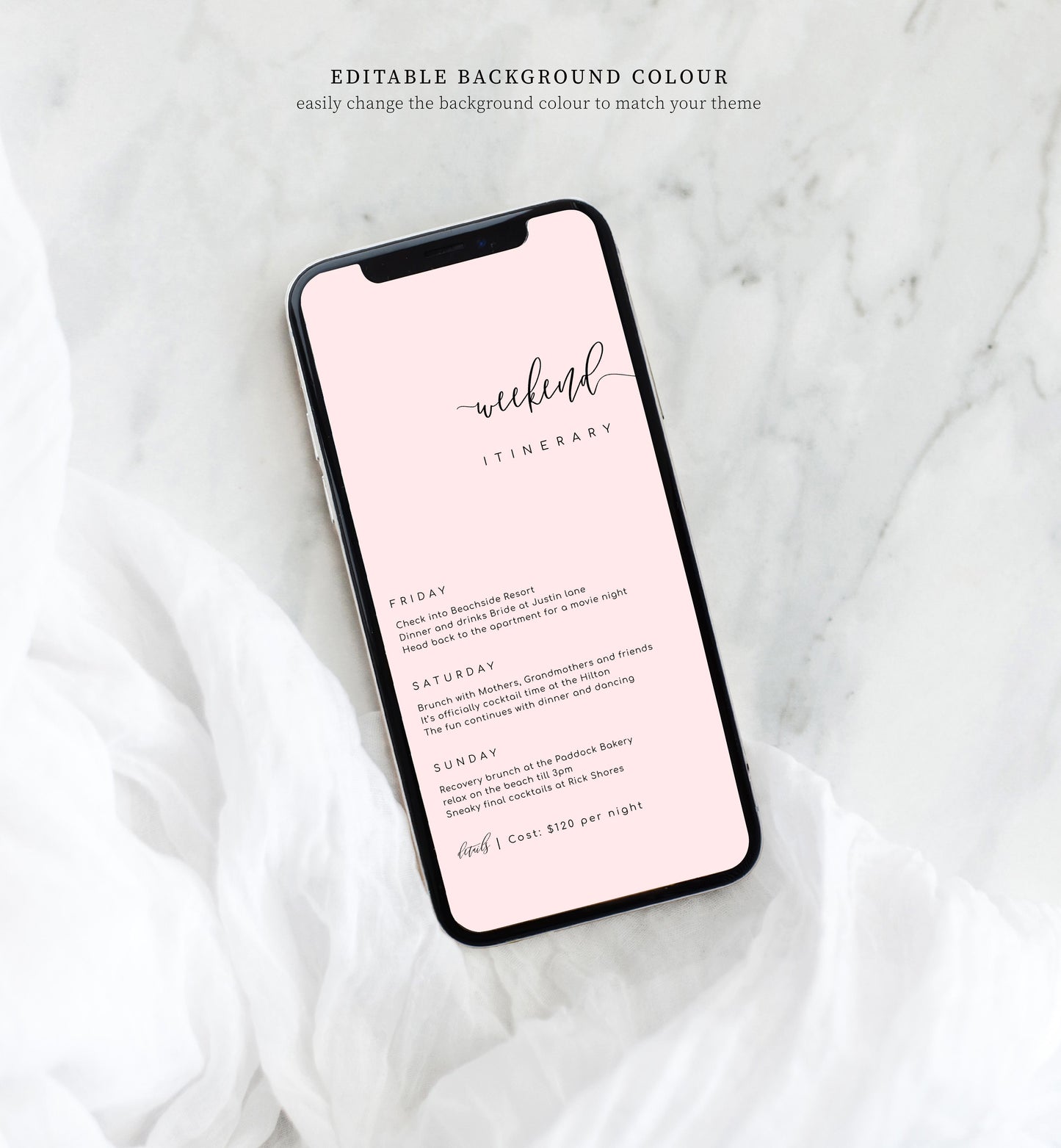 Lucas Script White | Smartphone Itinerary