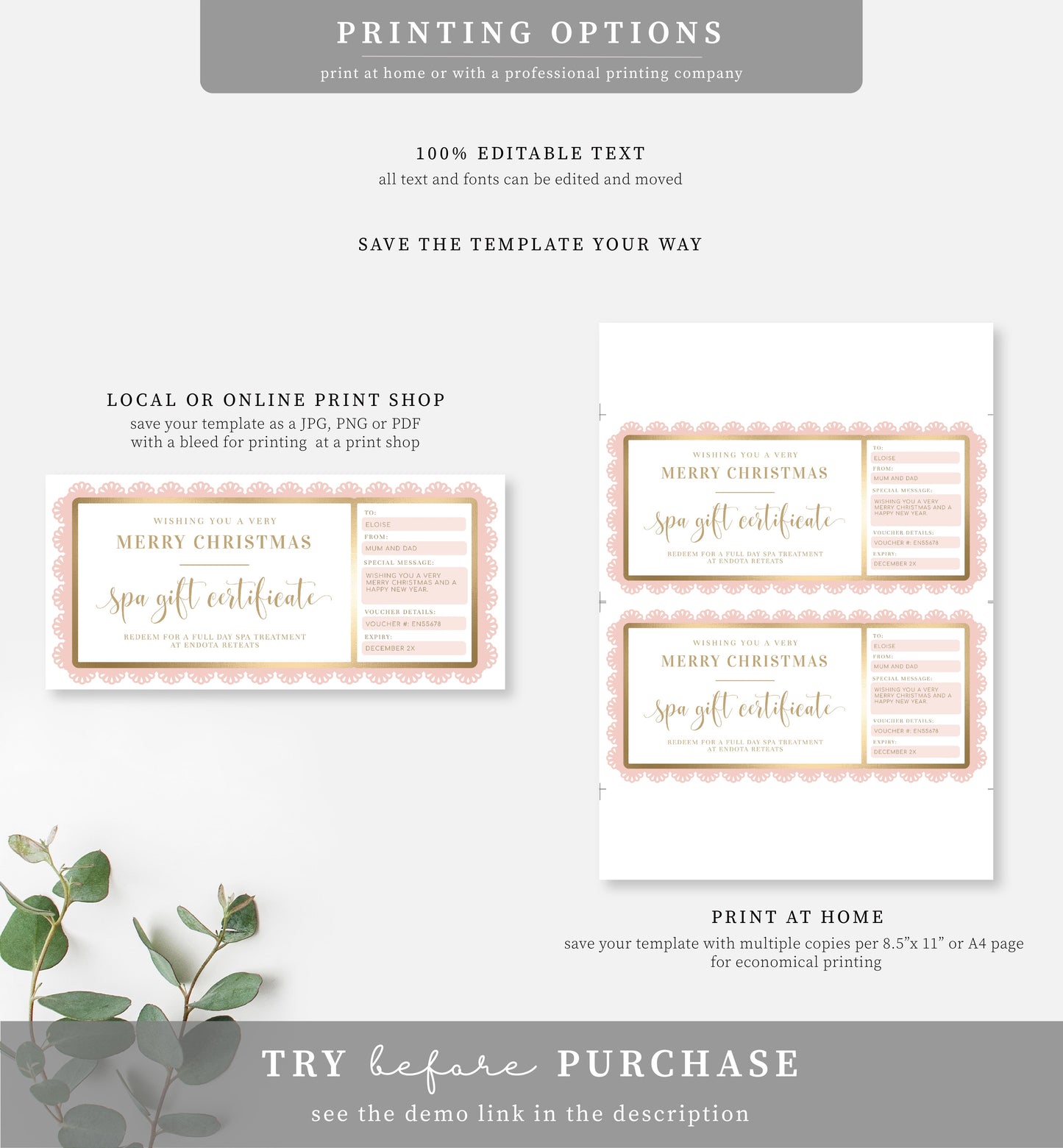 Fancy Scallop Pink | Printable Christmas Custom Gift Voucher Template