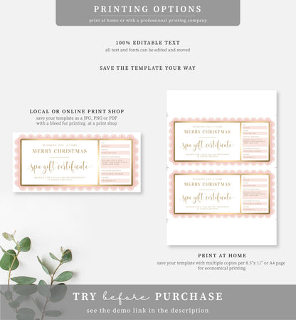 Fancy Scallop Pink | Printable Christmas Custom Gift Voucher Template