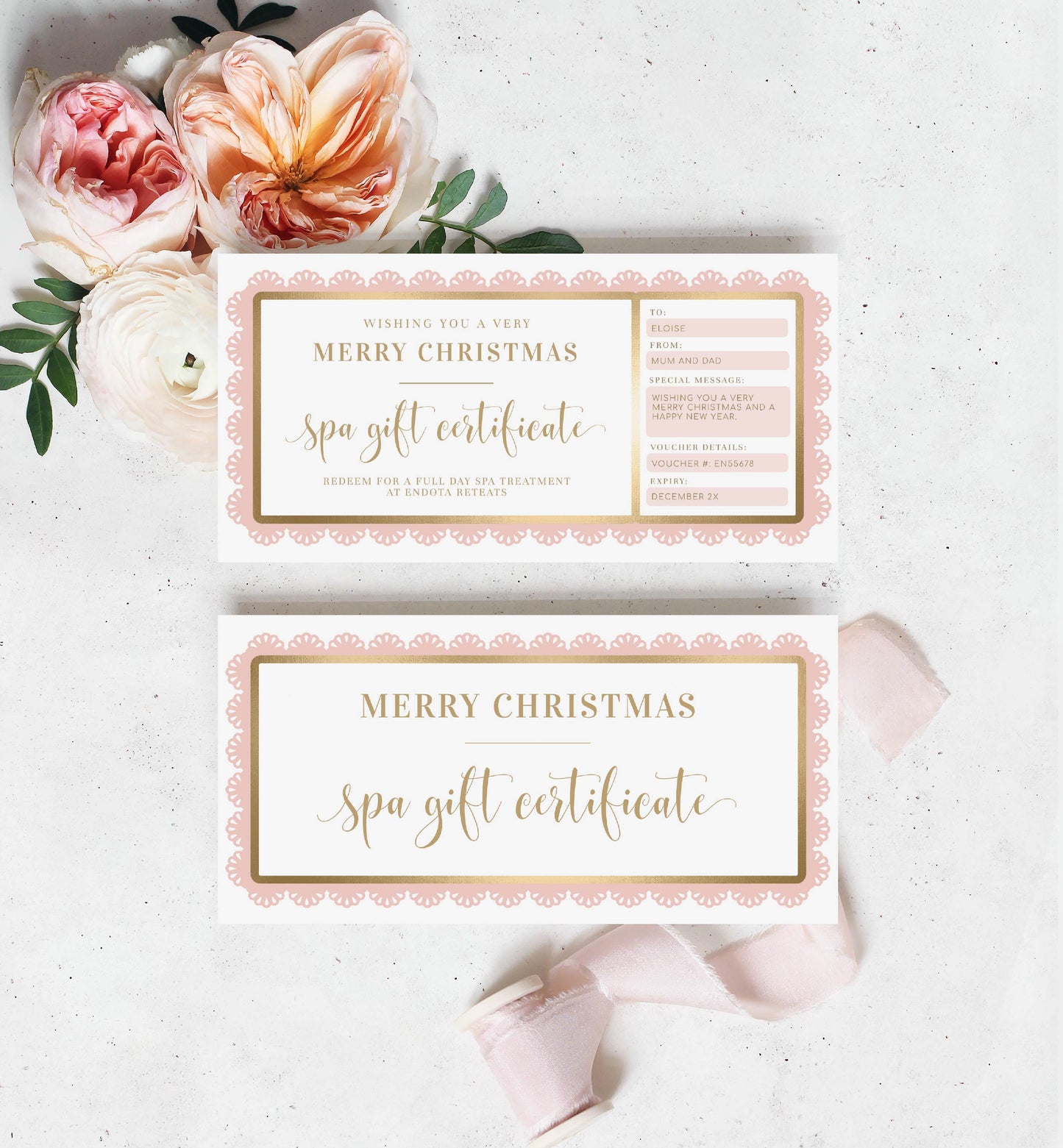 Fancy Scallop Pink | Printable Christmas Custom Gift Voucher Template
