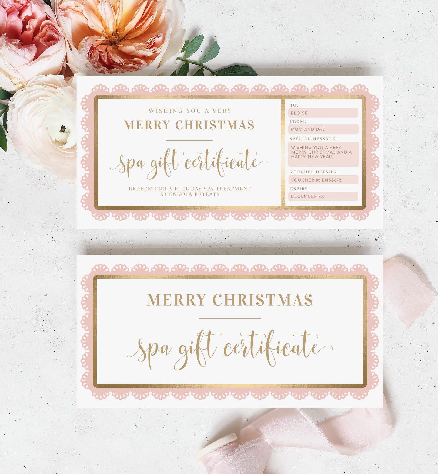 Fancy Scallop Pink | Printable Christmas Custom Gift Voucher Template