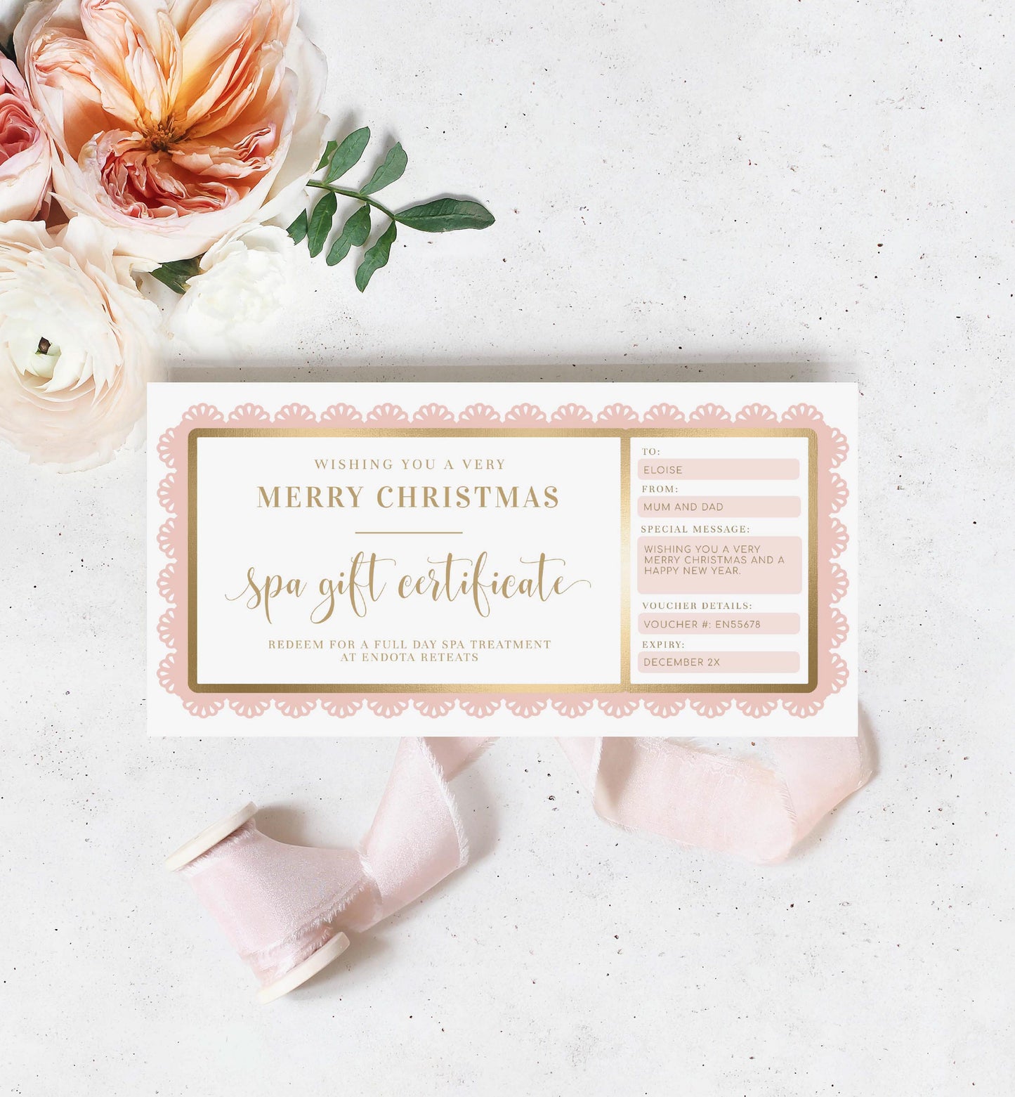 Fancy Scallop Pink | Printable Christmas Custom Gift Voucher Template