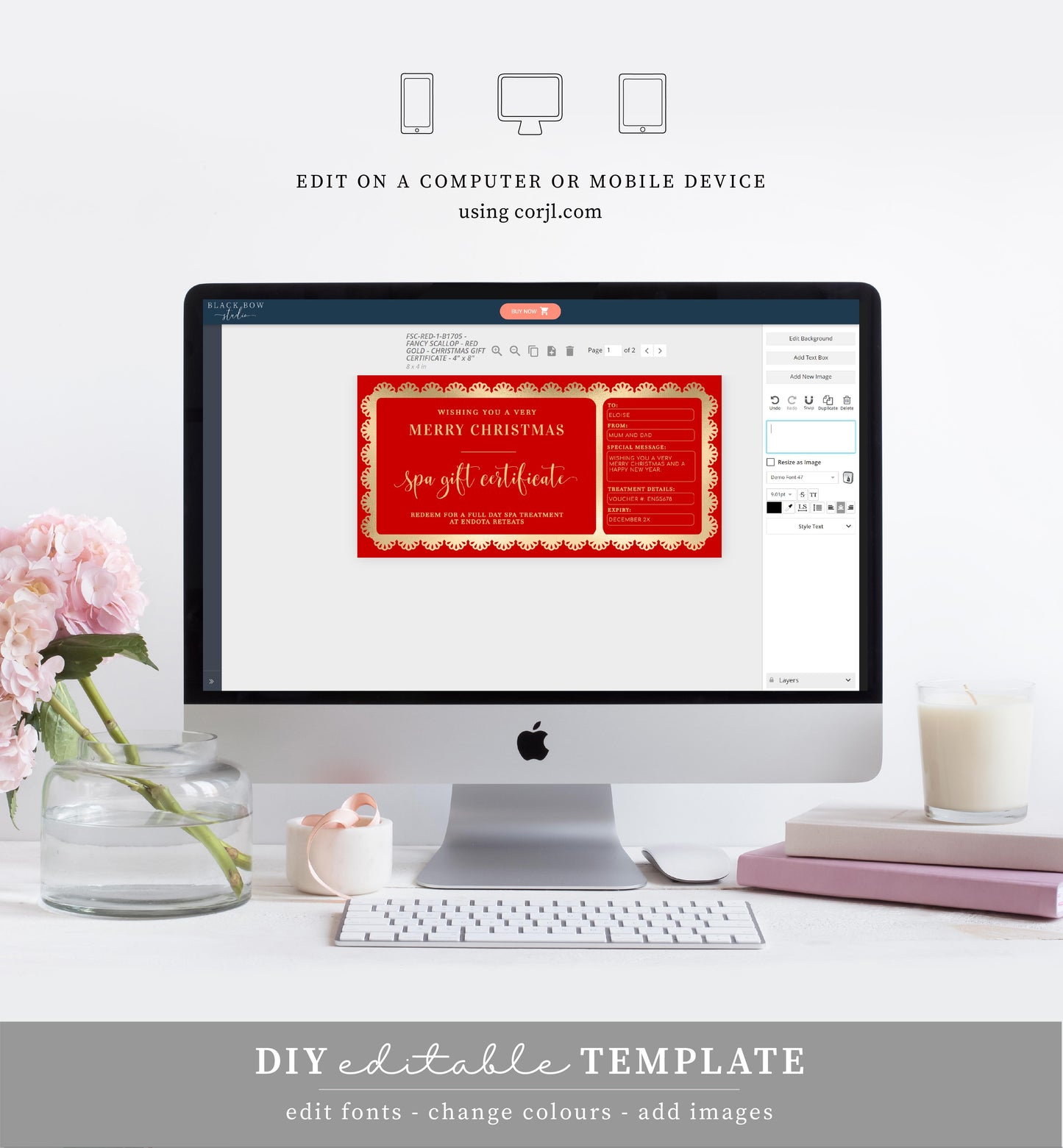Fancy Scallop Red | Printable Christmas Custom Gift Voucher  Template