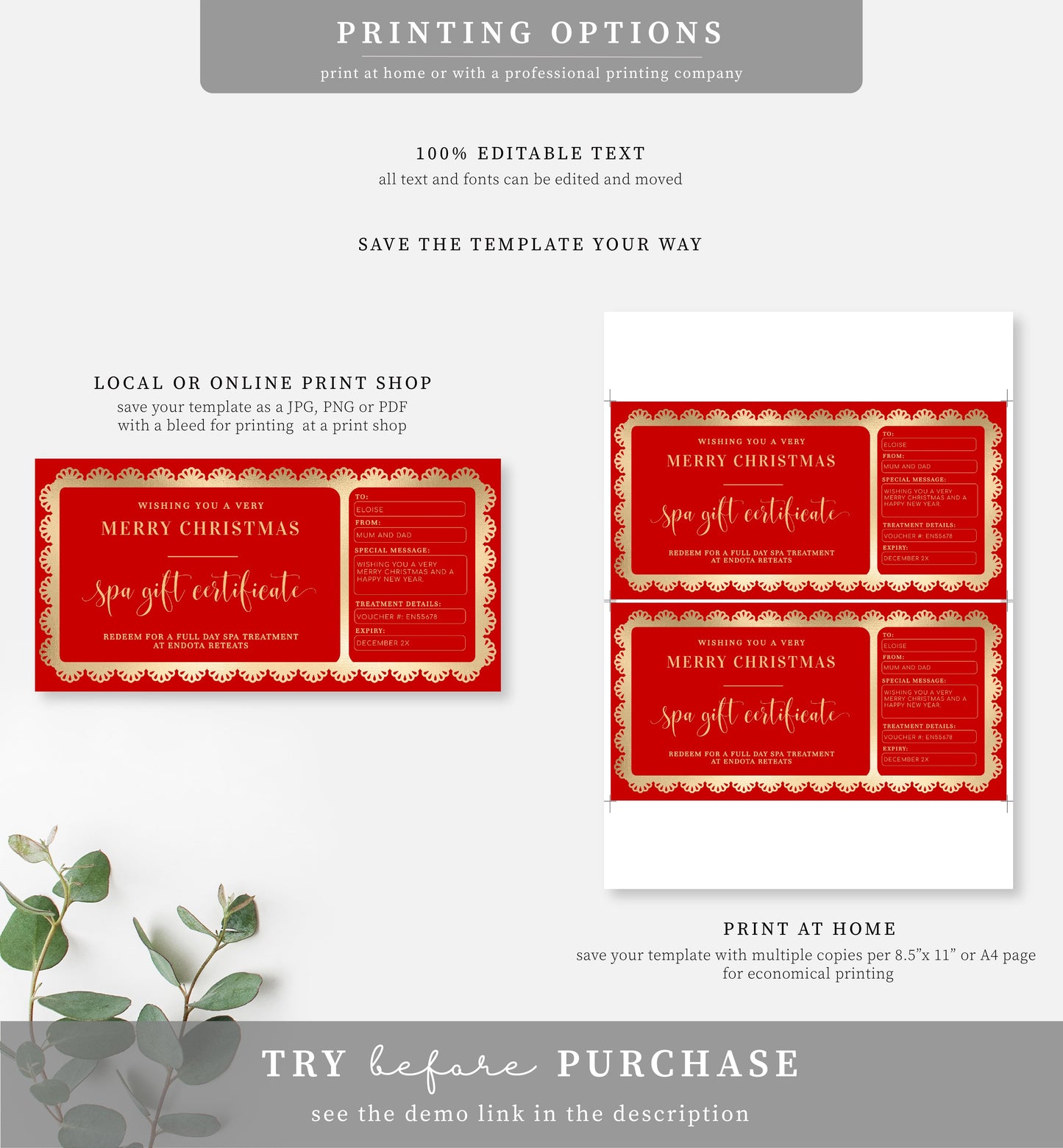 Fancy Scallop Red | Printable Christmas Custom Gift Voucher  Template