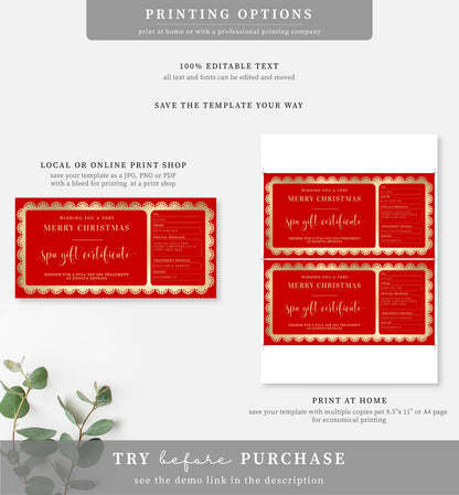 Fancy Scallop Red | Printable Christmas Custom Gift Voucher  Template
