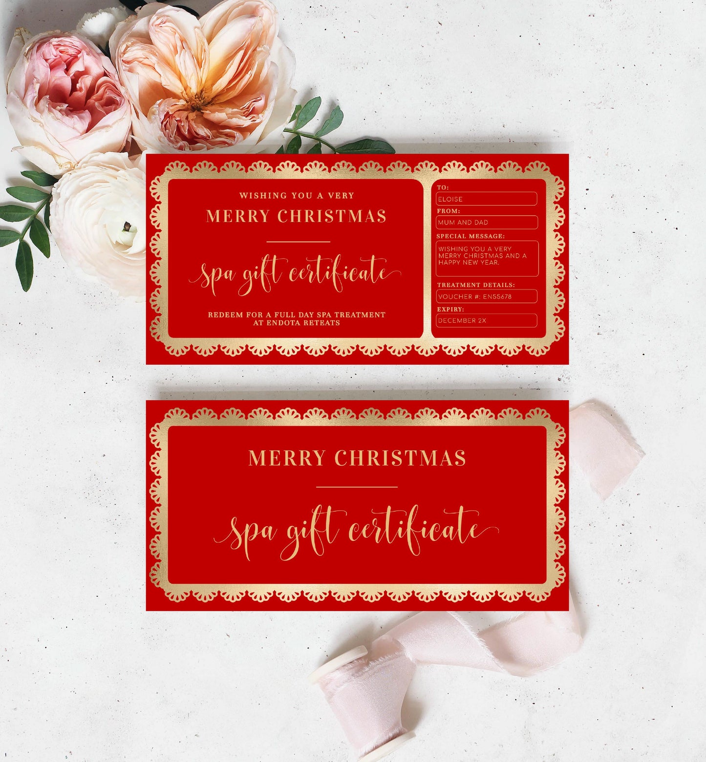 Fancy Scallop Red | Printable Christmas Custom Gift Voucher  Template