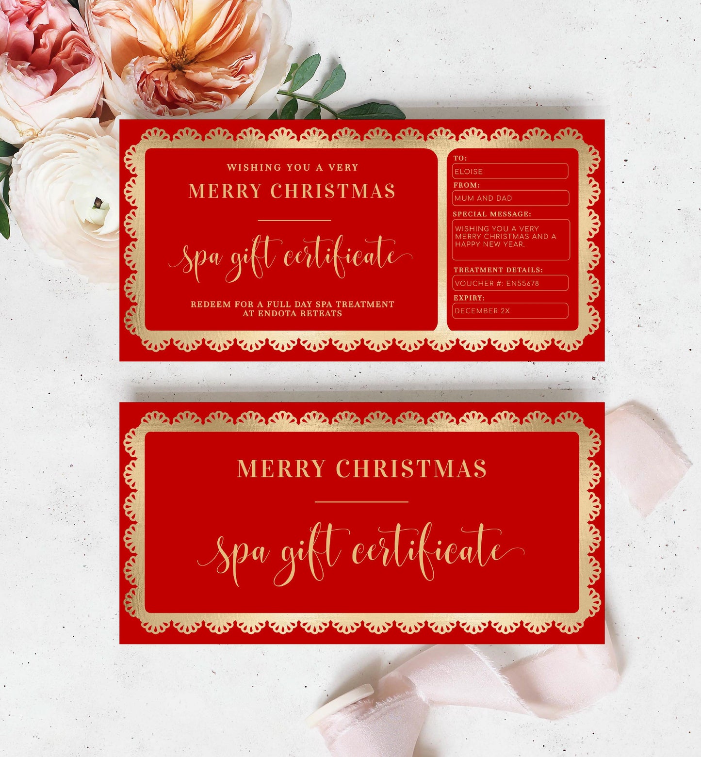Fancy Scallop Red | Printable Christmas Custom Gift Voucher  Template