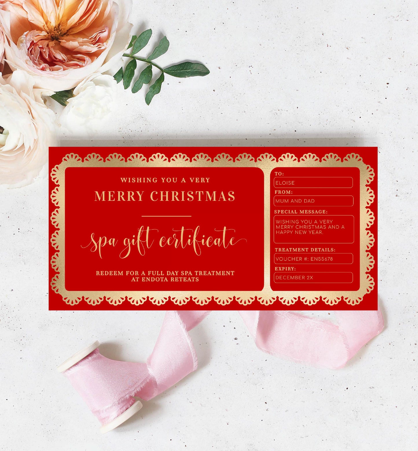 Fancy Scallop Red | Printable Christmas Custom Gift Voucher  Template