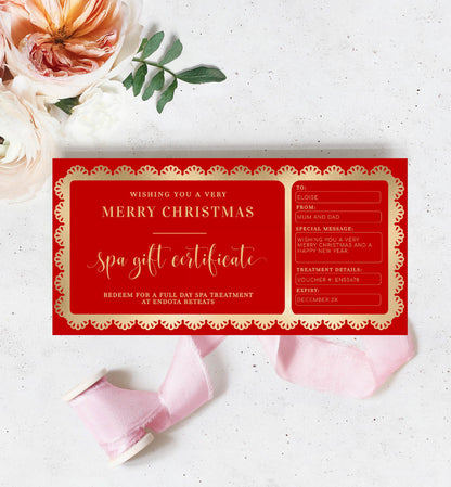 Fancy Scallop Red | Printable Christmas Custom Gift Voucher  Template