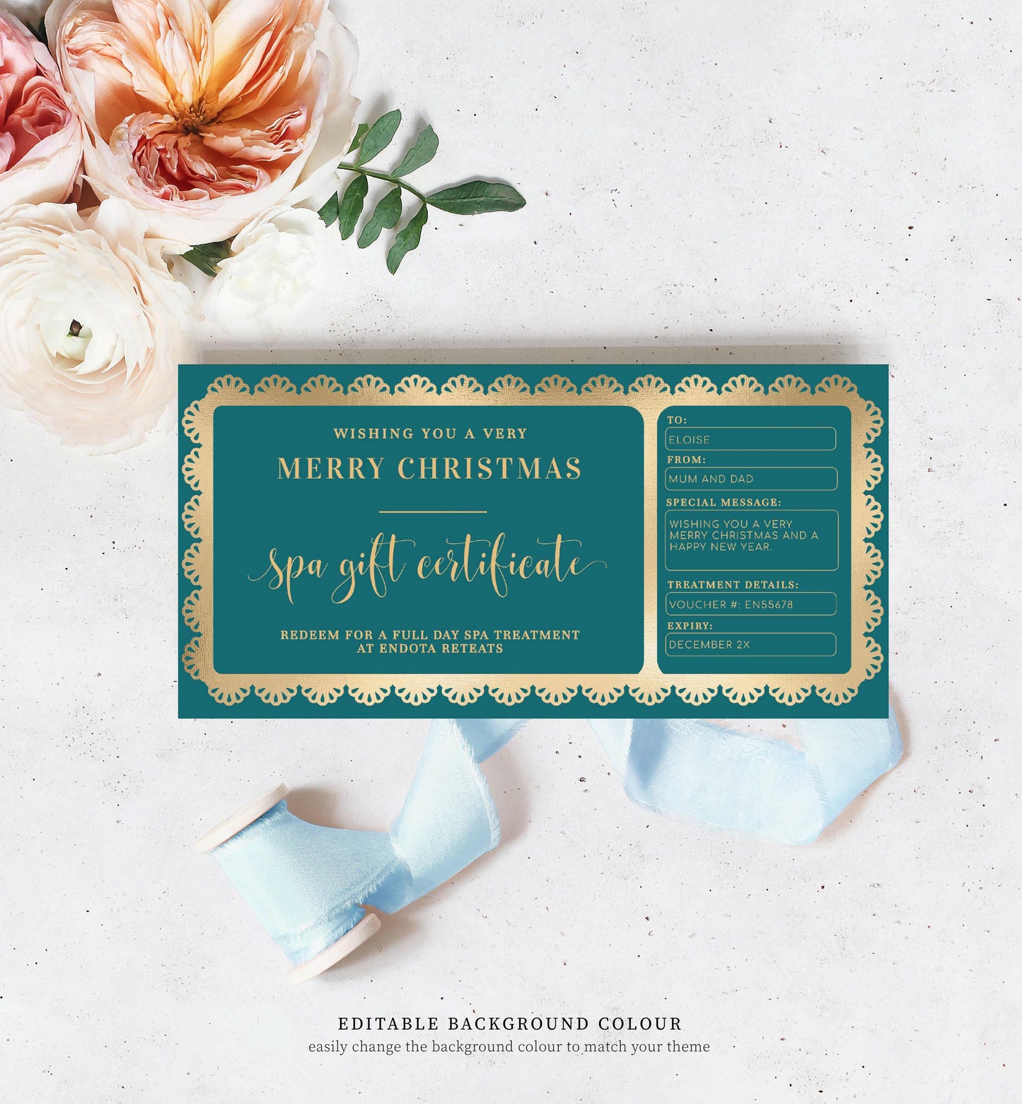 Fancy Scallop Red | Printable Christmas Custom Gift Voucher  Template