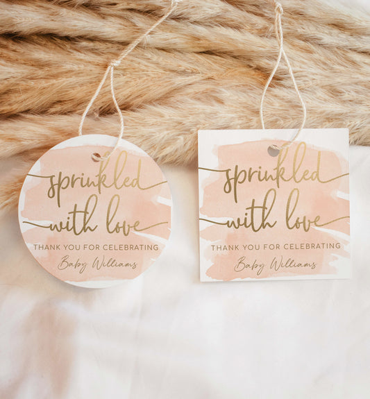 Watercolour Peach Gold | Printable Sprinkled With Love Favour Tag Template