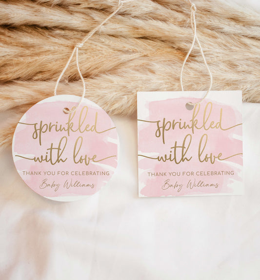 Watercolour Pink | Printable Sprinkled With Love Favour Tag Template