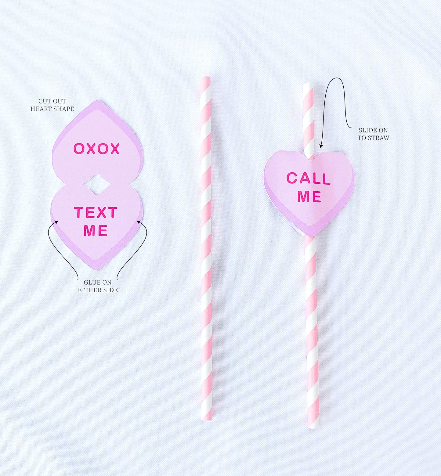 Convo Hearts White | Printable Sweetheart Valentine Straw Flags Template