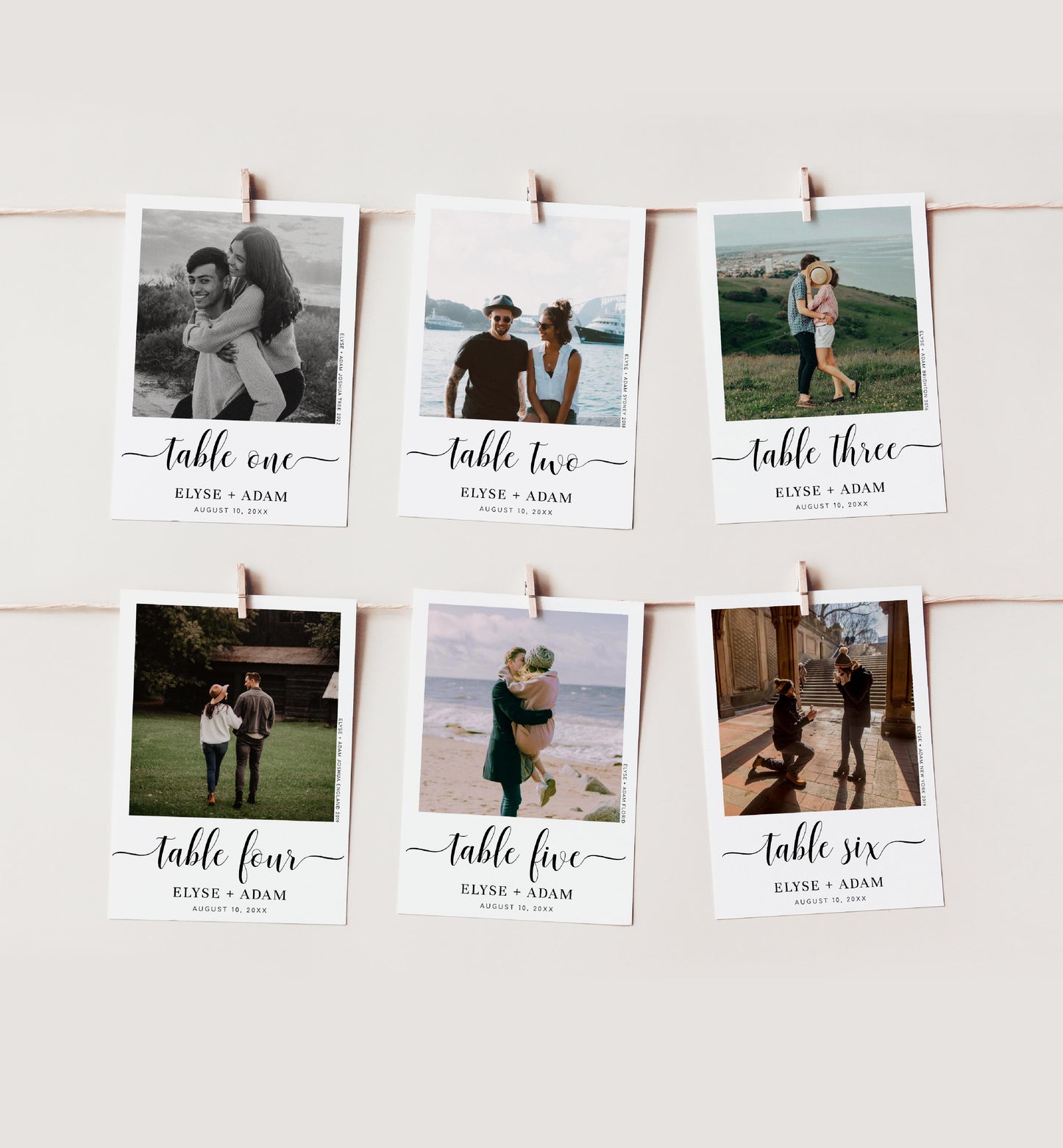 Leyton Script White | Printable Photo Table Numbers Template