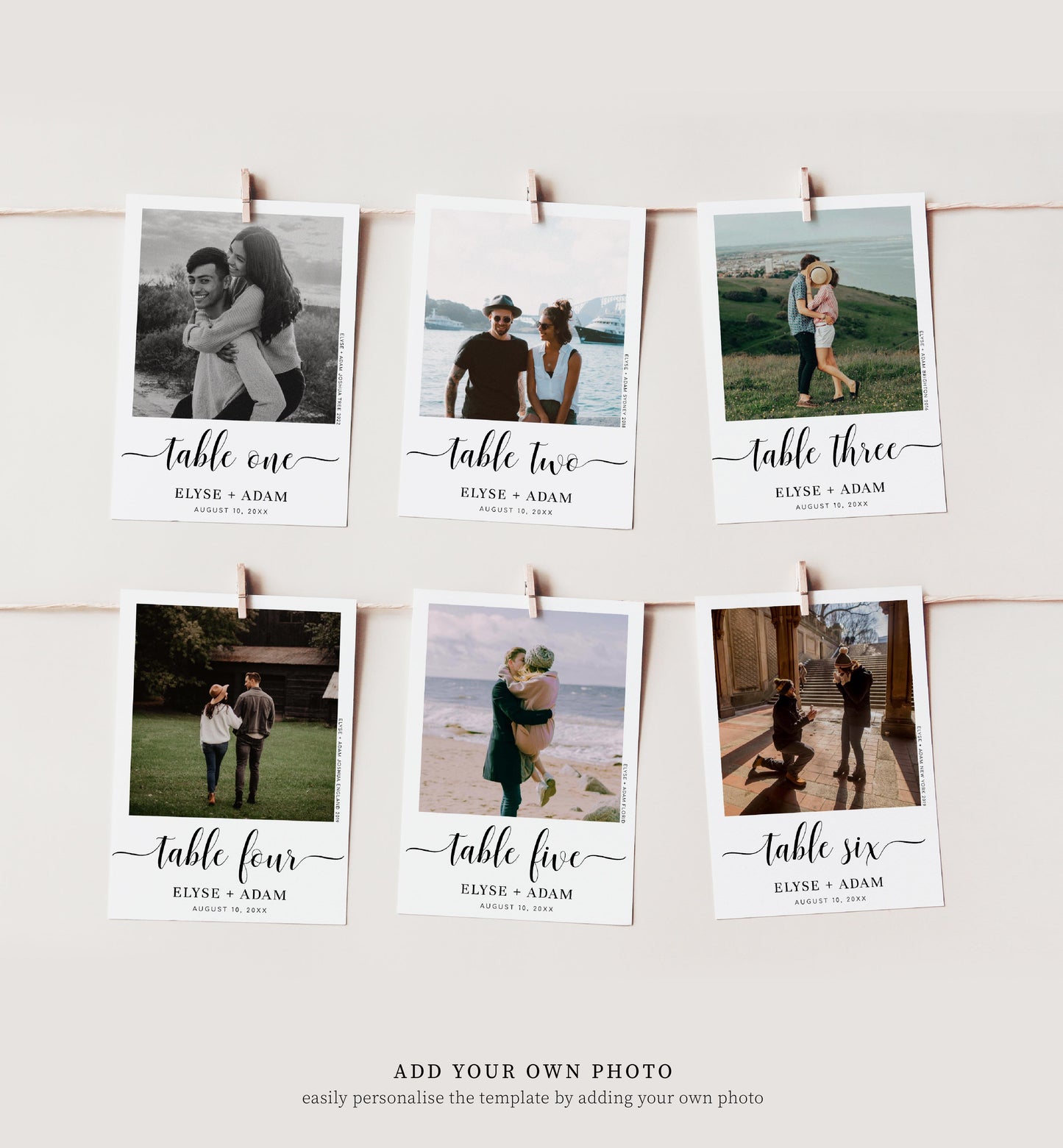 Leyton Script White | Printable Photo Table Numbers Template